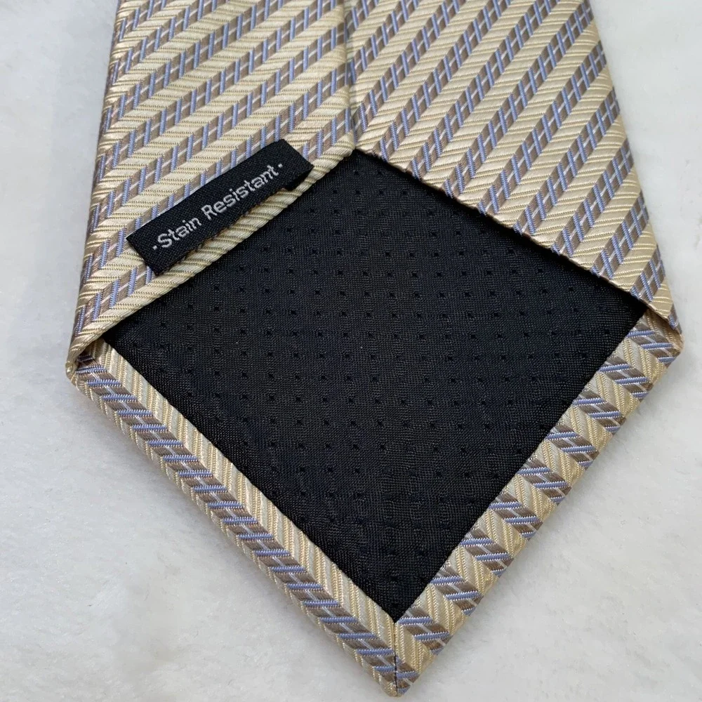 Geoffrey Beene GB Mens Tie long 100% silk hand made Cream Blue Diagonal Striped‎